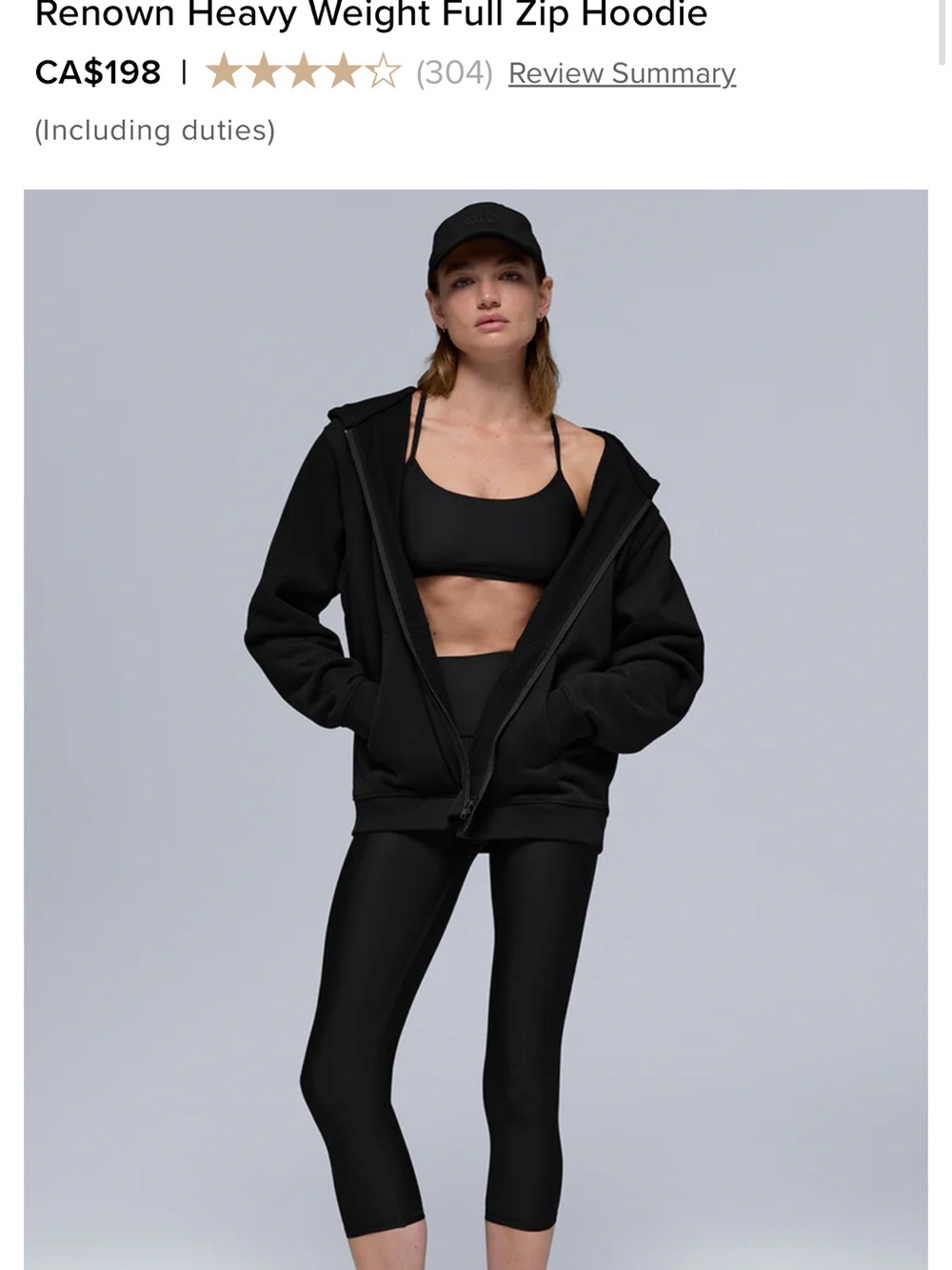 ALO Yoga Black RENOWN Heavyweight Full Zip Hoodie